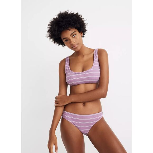 Madewell Ribbed Pullover Bikini Top in Lavendar Purple Stripe 2X - Picture 1 of 4